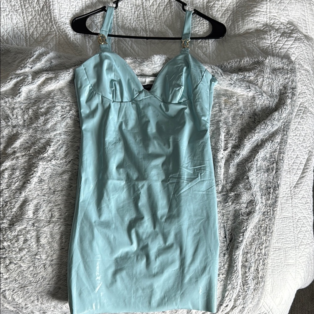Pleather baby blue mini dress